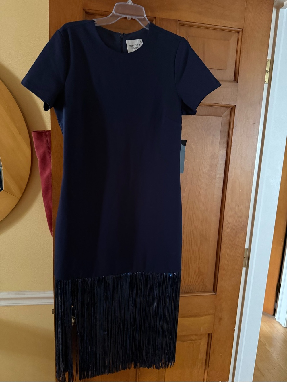 Hyacinth House Navy Fringe Hem Short Sleeve Dress